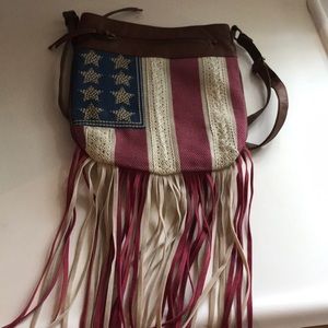 American flag vegan leather crossbody & fringe